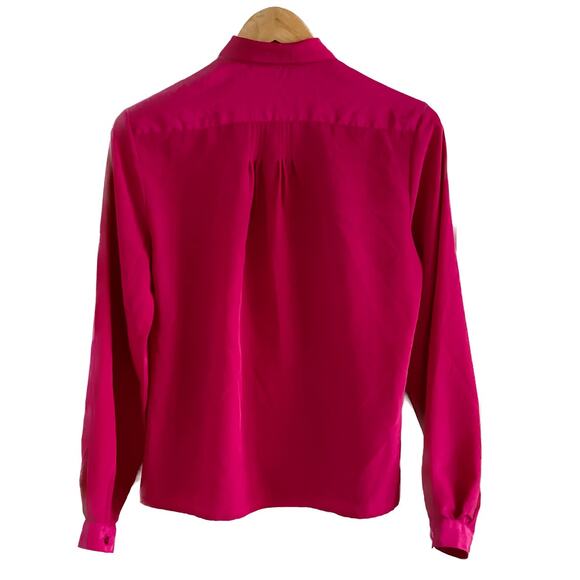 Vintage hot pink chiffon lightweight secretary blouse shoulder pleats size M - Picture 5 of 8